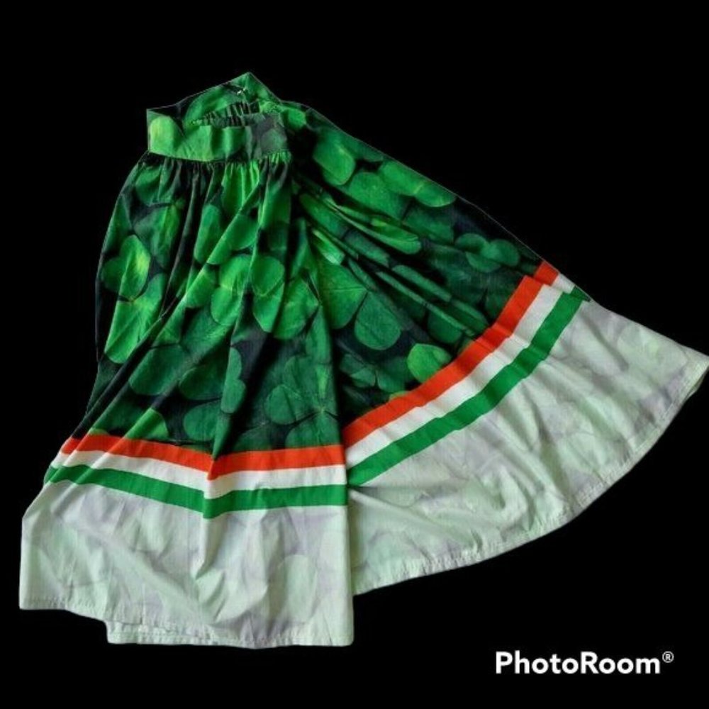 Vintage Shamrock Skirt Ireland Colors 30" Waist Flared Side Zip St Patr… - Picture 6 of 11